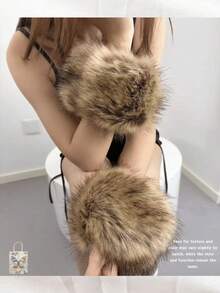 2 Packs Christmas Faux Fur Wrist Cuffs, Wolf Costume Wristbands, Soft Warm Decorative For Wolf Cosplay Party Stage Halloween, Stylish Fluffy Charming. - Multicolor - View 3