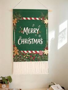 1PC Tapestry, Wall Hanging, Long Linen Vintage Tassel Tapestry, Vertical Wall Decor, Gingerbread Man Print Design; Versatile For Living Room, Bedroom, Office, Party And More - Multicolor - View 7