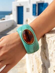 3/1pc Fashion Old Money Style Exaggerated Geometric Asymmetrical Beaded Bracelet Set For Women, Sisters, Vacation, Date, Gift, Daily Casual, Party, Wedding, Matching, Mom, Friend (Color Difference May Occur) - Turquoise - View 3