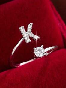 1pc 26-Letter Open Design Copper Zirconia Decorated Ring, Minimalist Style Versatile Index Finger Accessory For Women - Open Ring - View 33