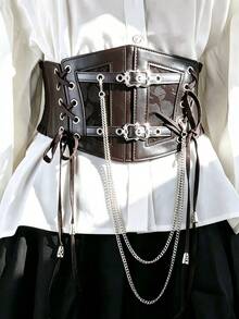 1pc Women's Renaissance Accessory Dark Gothic Style Fashion PVC Leather Harness Suitable For Halloween Carnival Party Or Daily Wear - Brown - View 3