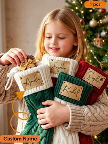 1pc Personalized Customized Christmas Stocking, Christmas Essential, Christmas Gift, Christmas Hanging Decoration, Printed Embroidery, Embroidered Christmas Stocking Set, Name Embroidery, DIY Handmade Embroidered Christmas Pattern, Handmade Sewn Christmas Gift Sock - Multi-color 2 - View 8