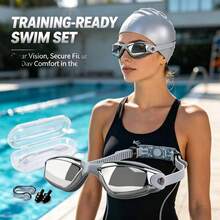 Adult Swim Goggles And Swim Cap Set, High Definition Anti-Fog Electroplated Swimming Goggles For Men And Women, Nose Clip And Earplugs Set - Multicolor - View 5