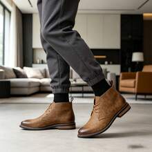 Men's Desert Boots, Classic Retro Derby Boots, Durable Anti-Slip Casual Commuter Ankle Boots - Brown - View 2