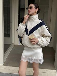Autumn New Women's Woven Jacket Coat, Vintage Colorblock, Fashionable Stand Collar, Preppy Style, Apré Outfit Piece, Daily Commute, Sports, Multi-Style - Multicolor - View 1