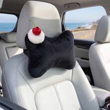 1pc Cherry Cake Shaped Decorative Car Headrest Neck Pillow, Short Plush Material, Ergonomic Design, All Season Use, Women's Car Interior Accessory - Multicolor - View 3