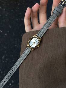 1pc Elegant Gray Oval Women's Quartz Watch, White Dial, Delicate Hour Markers, Gold Case, Compact Design, Suitable For Daily Wear And Office Attire - Grey - View 2