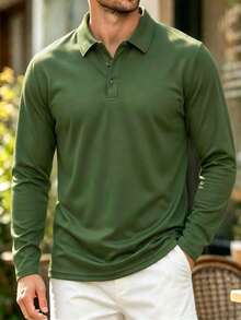 Men's Sports Long Sleeve Polo Shirt T-Shirt Suitable For Daily Wear, Commuting And Work - Army Green - View 2