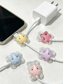Cute Star Cable Protector Cartoon Star Data Cable Protector, Cartoon Cute Charging Cable Anti-Breakage Protector, Durable Charging Cable Anti-Fracture Protective Shell, Anti-Scratch Anti-Drop, Protect Data Cable From Damage, Charger Cable Protective Sleeve; Suitable For Students, Girls, Anime Fans, Home, Office, Commute, Daily Charging Use, Storage And Display - Multicolor - View 6
