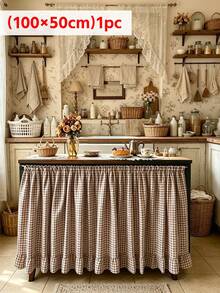 1PC British Country Style Coffee White Plaid Ruffle Table Skirt, Can Cover Cabinet, Sink, Clutter, Kitchen, Wedding, Cafe, Restaurant, Holiday Decoration Curtain - Coffee Brown - View 11