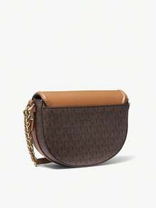 Michael Kors Jet Set Charm Women's Half-Moon Crossbody Bag, Vintage Flap Saddle Shoulder Bag With Chain Strap – Brown/Tan - Brown - View 7