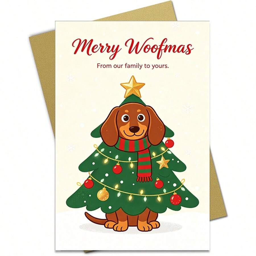 Dachshund Christmas Greeting Card, Merry Woofmas Dog Lover Holiday Blessing Card With Envelope - A - View 1