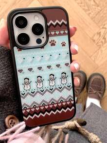 1 قطعة كفر حماية ناعم بتصميم Fair Isle نورديك عتيق بلون نعناعي مع رجل ثلج وشوكولاتة وحافة سوداء، متوافق مع iPhone 18 Pro وApple 17 Pro Max و16/15/14/13/12/11 Pro Max/Pro/Plus، مقاوم للسقوط وتغطية كاملة للهاتف الذكي - متعدد الألوان - مشاهدة 3