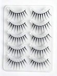 5 Pairs Women's False Eyelashes, Single Piece A-Type Little Devil Cartoon Eye, Natural Japanese Style, Full Strip, Suitable For Cosplay Makeup, No-Makeup Look, Realistic Transparent Stem Upper Eyelashes - View 3