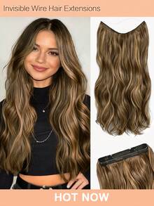 Invisible Wire Hair Extensions Honey Brown With Highlights Long Wavy Hair Extensions With Transparent Headband Fish Line Secret Hairpieces For Women - Piano Color - View 1