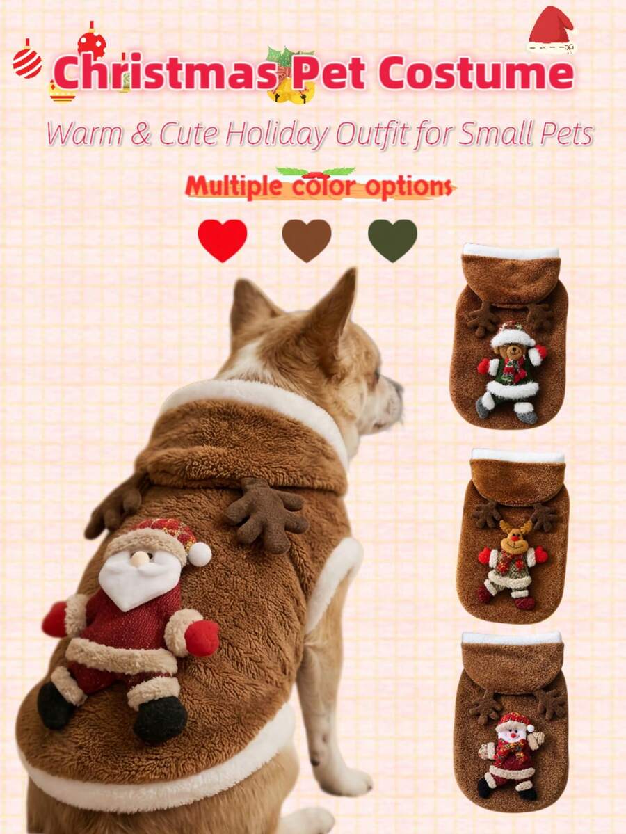 Christmas Pet Clothing, Fleece Dog Vest, 3D Pattern, Cute Holiday Outfit, Suitable For Small Dogs And Cats, Christmas Party Pet Clothes - Camel - View 1