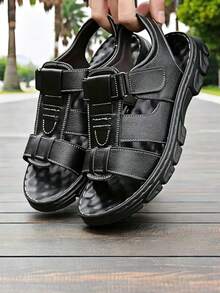 Sandalias para Hombre de Playa y Senderismo - Punta Abierta, Suela Blanda Antideslizante, Transpirables de Cierre de, Cómodas y Duraderas para Exteriores - Negro - Ver 3