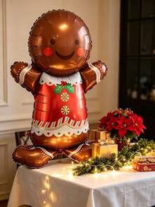 49 Inch Large Gingerbread Man Foil Balloon, Cute Christmas Gingerbread Man Shaped Balloon, Suitable For Home, Christmas Decoration, Birthday Party Decoration, Party Decoration, Winter Celebration And Photo Backdrop - 49-inch Standing Gingerbread Man - View 2