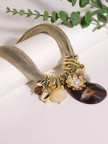 Boho Style Exaggerated Resin Pendant Necklace, Vacation Vibe Heavy Chain Necklace, Elegant Earthy Tone Accessory - Camel - View 8