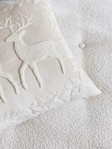 1件米色馴鹿刺繡枕套,適合室內裝飾、聖誕裝飾,四季通用枕套,不含枕芯 - 米色 - 查看 7
