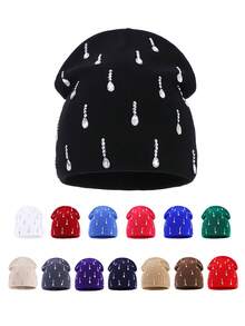 1pc Women's Fashionable Plain Jacquard Beanie Cap Warm Simple Casual Hat For Fall Winter Halloween - Multicolor - View 13