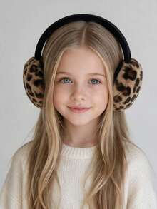 1pc Kids Leopard Print Faux Fur Earmuffs, Foldable Fluffy Winter Ear Warmers, Windproof Outdoor Ear Covers For Girls - Multicolor - View 2
