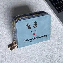 Christmas Print Card Holder Lightweight Fashionable Wallet Suitable For Party For Women Double Zipper Mini Wallet Purse Wallet Card Wallet - Multicolor - View 25