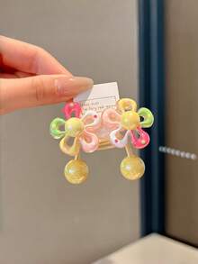 5pcs/1pc Cartoon Color Block Flower Hair Ties, Colorful Hairbands, Beaded Cute Candy Color Hair Ropes, High Elasticity Ponytail Hair Clips, Non-Damaging Hair Accessories, High Durability, Suitable For Daily Use, Random Color - Multicolor - View 6
