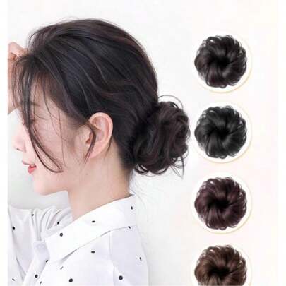 LYSW Women's Fake Hair Bun Hair Tie, Slouchy Half Bun Double Ponytail Flower Bud Hair Scrunchie, Fluffy Natural Realistic Hair Bun Hair Accessory HA2727