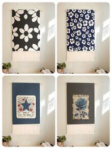 1PC Tapestry, Wall Hanging, Long Linen Vintage Tassel Tapestry, Vertical Wall Decor, Flower Print Design; Versatile For Living Room, Bedroom, Office, Party And More - Multicolor - View 1