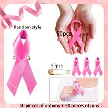 Pink Ribbon Breast Cancer Awareness Education Pin With Gold Safety Pin, Satin Small Breast Health Support Ribbon For Pink October, Fundraising, Charity - Multicolor - View 12