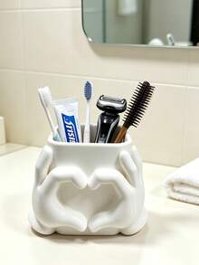Cute Heart Hand Shaped Toothbrush Holder, Multipurpose Bathroom Counter Storage Organizer, Toothpaste Razor Comb Storage Cup, Aesthetic Bathroom Vanity Decor, Home Table Decor Gift - Multicolor - View 12