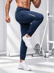1pc Men's Sports Jogger Pants, Casual Outdoor Drawstring Waist Trousers, Suitable For Spring And Summer Fall - Blue - View 2