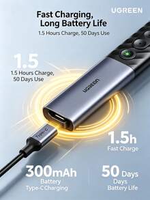 UGREEN LP386 Turner PPT Laser Hijau Isi Ulang, Pena Kontrol Jarak Jauh Bluetooth untuk Guru, Presenter Nirkabel Antarmuka Ganda Tipe-C/USB - View 5