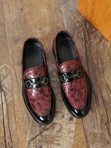 Men's Burgundy & Black Two-Tone Crocodile Embossed Loafers With Metal ...
