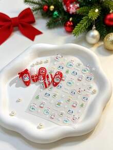 1 buah Stiker Kuku Hiasan Natal Warna Terang Mutiara Kerang, Stiker Musim Gugur Kepingan Salju & Rusa - MultiWarna - View 10