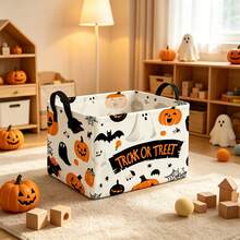 1PC Halloween Trick Or Treat Storage Basket With Handles, Multi-Functional Storage For Clothes And Sundries, Home Decor, Room Decor, Bedroom Decor, Halloween Decor - Multicolor - View 4