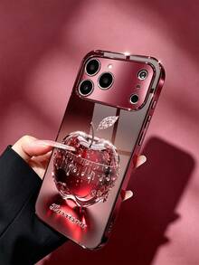 1件客製化姓名時尚手機殼，水晶蘋果鑲嵌音符水鑽圖案，酒紅色電鍍邊框高清玻璃殼，適用於Apple 18ProMax/Duo/17ProMax/16Pro/15/14Plus/13Pro/12ProMax/11/XsMax/11/XsMax & S26Ultra/25Plus/24/23/22 & A36/A35/A33/A31/A26/A15/A13/Note20/10Pro及其他系列機型 - 酒紅色 - 查看 4