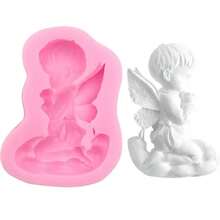 1pc Wishing Angel Shaped Silicone Mold, Handmade Simple Decorative Props, Easy Demolding, Reusable Silicone Mold - Pink - View 6