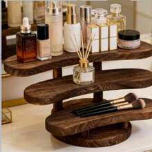1pc Vintage Carbonized Wood 3-Tier Desktop Organizer / Vertical Storage Rack - View 2