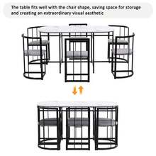 Flieks Six-Chair Dining Table Set: (White Table, Chairs With Backrests And Gray Cushions, Black Iron Frame), Dining Room Table And Chair Set, Modern Dining Table Combination - Black - View 4