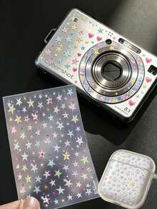 1 Set Aesthetic Stickers, Laptop Phone Decorative Stickers, Plaid Print Star Pattern, Soft Macaron Color Tone, Self-Adhesive, Water Bottle Device Case Decoration Accessories - Plaid Stars - View 2