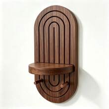 Geometric Oval Wooden Wall Shelf With Hooks, Boho Wall Mount Display Rack, Home Decor Room Decor Bedroom Decor For Bedroom Kitchen Bathroom, Wall Hanging Storage Organizer - View 9