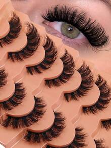 Hinarin 7 Pairs Cat Eye Lashes Volume Fox Eye False Eyelashes Natural 6D D-Curly Volume Fake Eyelashes Soft Handmade Lashes That Look Like Extensions For Daily Wear, Carnival, Chrismas, Wedding And Other Occasions - Black - View 1