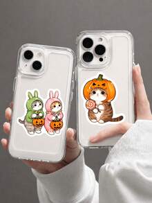50Pcs Pumpkin Cat Stickers, Cute Cartoon Style, Costumed Kittens With Pumpkin Lanterns, Ghosts, Witch Hats, Capes, Skeletons, Candies, Star Elements, For Journal Collage, Tablet, Notebook, Storage Box, DIY Craft Decoration - Multicolor - View 4