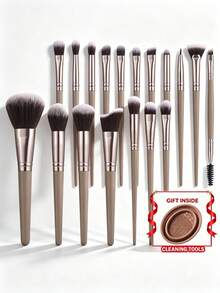 18pcs And 1pc Gift Makeup Brushes Set, Soft Dense Cosmetic Brushes For Foundation Powder Blush Eyeshadow Concealer Contour Highlight, Complete Face & Eye Makeup Brush Kit, Handles For Makeup Beginners And Daily & Party Makeup Application - Multicolor - View 12