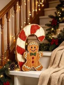 Vintage Distressed Gingerbread Man Figurine, Farmhouse Style Christmas Tabletop Decor, Suitable For Home Holiday Fireplace Mantel Display - A - View 9