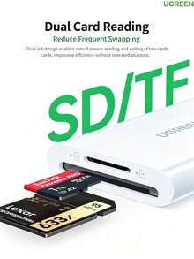 UGREEN CM265 Type-C 2.0 USB 3.0 Card Reader 4.0 High-Speed SD/TF 2-In-1 Single Reader, Supports UHS-I/II Cards, Compatible With USB-C Computers, Apple 16/15/IPad/Mobile Phones/CCD Cameras - View 1