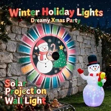 Solar Powered Outdoor Christmas Projection Wall Light, Snowman & Christmas Tree Theme Holiday Atmosphere Decorative Light. Compact Light Body Projects Cute Red Hat Snowman, Decorated Christmas Tree, Candy Cane & Snowflake, Surrounded By Colorful Radiant Light, Ring-Shaped Light Effect Is Stunning, Excellent Visual Effect On Wooden Wall, Perfect For Outdoor Yard Use - Chibi Multicolor Snowman and Tree Projection - View 6