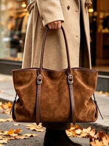 Dedoo Women's One Shoulder Tote Bag, Faux Suede Flannel Autumn/Winter New Style, Durable Composite Fabric, Large Capacity, Campus Bag, Suitable For University Campus, Elegant Commute And Shopping Women's Bag - Brown - View 3